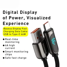 Кабель Baseus Display Series Fast Charging Data Cable USB to Type-C 66W 11V 6A 1m Черный