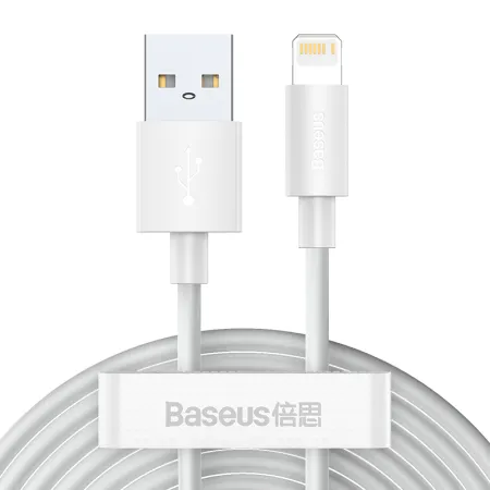 Кабель Baseus Simple Wisdom Series Fast Charging Data Cable USB to Lightning 2.4A 1.5m Набор 2 шт Белый