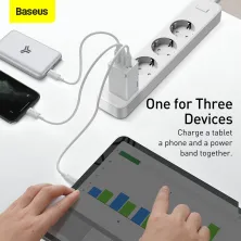 Сетевое зарядное устройство Baseus Quick GaN2 Pro QC4.0+PD3.0 65W USB+2Type-C 5A + кабель Baseus Type-C to Type-C 100W 20V/5A 1м Белый