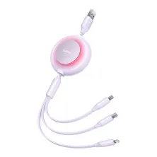 Кабель Baseus Bright Mirror 2 Series Retractable 3-in-1 Fast Charging Data Cable USB to Lightning+Type-C+MicroUSB 3.5А 1.1m Фиолетовый