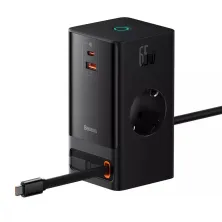 Сетевое зарядное устройство Baseus GaN5 PowerCombo Digital PowerStrip 65W 2AC+USB+Type-C + кабель Baseus Type-C to Type-C 100W 20V/5A 1м Черный
