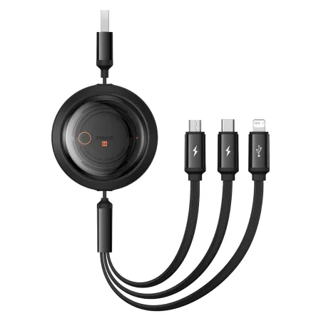 Кабель Baseus Bright Free2Draw Retractable Crystal 3-in-1 Fast Charging Data Cable USB to Lightning+Type-C+MicroUSB 3.5А 1.1m Черный