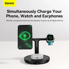 Беспроводное зарядное устройство Baseus Swan 3in1 Magnetic с функцией MagSafe и Qi 20W Черный
