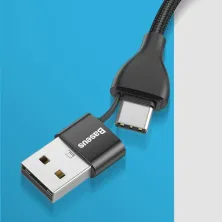 Кабель Baseus Dual Output Cafule 2-in-1 Fast Charging Data Cable USB + Type-C to Lightning 18W 1m Черный