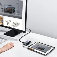 USB-хаб Baseus 6in1 Magic Multifunctional Type-C with a Retractable Clip Type-C to USB3.0, Type-C, 4KHDMI, AUX, TF, SD Сірий