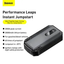 Пускозарядний пристрій Бустер Baseus MAX Car Jamp Starter Super Energy 3in1 12V 20000mAh 2000A з функцією Павербанка 5V/3A та LED фонарика Чорний