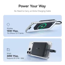УМБ Baseus EnerFill FM11 Qi Magnetic 10000mAh 30W с функцией MagSafe и Qi 15W и встроенным кабелем Type-C 30W Черный