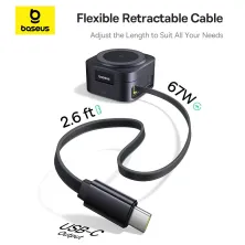 Бездротовий зарядний пристрій Baseus PicoGo Series 2-in-1 Magnetic з функцією MagSafe і Qi2 15W та вбудованим кабелем Type-C 67W Чорний