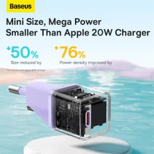 Сетевое зарядное устройство Baseus GaN5 Fast Charger 1C PD3.0 20W Type-C 3A Фиолетовый