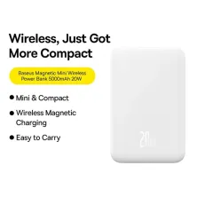УМБ Baseus Magnetic Mini Wireless Fast Charge 2in1 5000mAh 20W 2.4A QC3.0+PD3.0 з Бездротовою зарядкою Qi 15W Білий