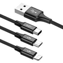 Кабель Baseus Rapid Series Cable 3-in-1 Fast Charging Data Cable USB to Lightning+Type-C+MicroUSB 3А 1.2m Чорний