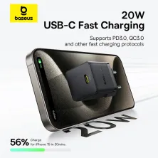 Сетевое зарядное устройство Baseus Palm Fast Charger 1C PD3.0 20W Type-C 3A + Кабель Type-C to Type-C 60W 20V/3A 1м Черный