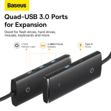 USB-хаб Baseus 4in1 Lite Series 4-Port Type-A HUB Adapter Type-A to USB3.0*4 кабель 0.25м Черный