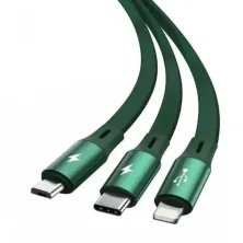 Кабель Baseus Bright Mirror Retractable 3-in-1 Fast Charging Data Cable USB to Lightning+Type-C+MicroUSB 3.5А 1.2m Зеленый