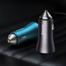 Автомобильное зарядное устройство Baseus Golden Contactor Max Dual Fast Charger Car Charger 60W USB+Type-C Голубой