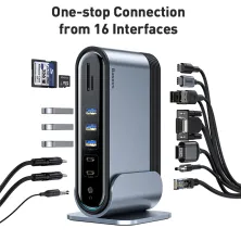 USB-хаб Baseus 16in1 Working Station Multifunctional HUB Adapter Type-C to USB3.0*3, USB2.0*2, SD, microSD, Type-C*2, 4KHDMI, VGA, AUX, RG45 Сірий