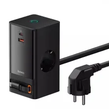 Сетевое зарядное устройство Baseus GaN5 PowerCombo Digital PowerStrip 65W 2AC+USB+Type-C + кабель Baseus Type-C to Type-C 100W 20V/5A 1м Черный