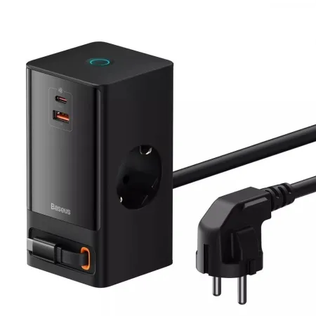 Сетевое зарядное устройство Baseus GaN5 PowerCombo Digital PowerStrip 65W 2AC+USB+Type-C + кабель Baseus Type-C to Type-C 100W 20V/5A 1м Черный