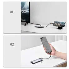 USB-хаб Baseus 8in1 Metal Gleam 8-Port Type-C HUB Adapter Type-C to USB3.0*3, Type-C(PD)*1, 4KHDMI, RJ45, TF, SD Серый