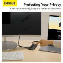 USB-хаб Baseus 6in1 Lite Series 6-Port Type-C HUB Adapter Type-C to USB3.0*2, Type-C(PD)*1, 4KHDMI, TF, SD  Чорний