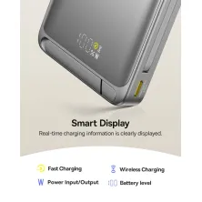 УМБ Baseus Nomos Qi2 Kickstand Magnetic 10000mAh 45W QC3.0+PD3.0 з функцією MagSafe и Qi2 15W и Type-C кабелем 45W Сірий