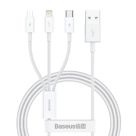 Кабель Baseus Superior Series 3-in-1 Fast Charging Data Cable USB to Lightning+Type-C+MicroUSB 3.5А 1m Белый