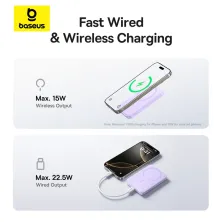 УМБ Baseus EnerFill FM11 Ultra-Mini Magnetic 2in1 10000mAh 22.5W 3A QC3.0+PD3.0 з Бездротовою зарядкою Qi 15W Фіолетовий