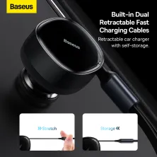 Автомобильное зарядное устройство Baseus Enjoyment Retractable 30W c встроенным кабелем 2-in-1 Type-C и Lightning 0.75м Черный