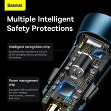 Автомобильное зарядное устройство Baseus Golden Contactor Max Dual Fast Charger Car Charger 60W USB+Type-C Голубой