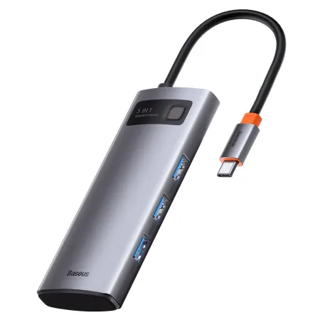 USB-хаб Baseus 5in1 Metal Gleam 5-Port Type-C HUB Adapter Type-C to USB3.0*3, Type-C*1, 4KHDMI Сірий