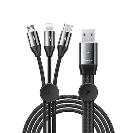 Кабель Baseus Car Co-sharing Cable 3-in-1 Fast Charging Data Cable USB to Lightning+Type-C+MicroUSB 3.5А 1m Черный
