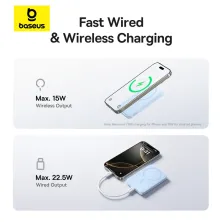 УМБ Baseus EnerFill FM11 Ultra-Mini Magnetic 2in1 10000mAh 22.5W 3A QC3.0+PD3.0 з Бездротовою зарядкою Qi 15W Блакитний