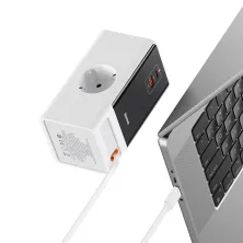 Сетевое зарядное устройство Baseus GaN5 PowerCombo Digital PowerStrip 65W 2AC+USB+Type-C + кабель Baseus Type-C to Type-C 100W 20V/5A 1м Белый