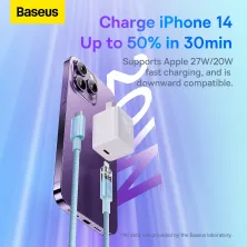 Кабель Baseus Explorer Series with Smart Temperature Control Fast Charging Data Cable Type-C to Lightning PD 20W 1m Блакитний
