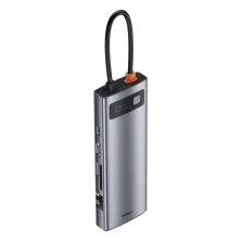 USB-хаб Baseus 9in1 Metal Gleam 9-Port Type-C HUB Adapter Type-C to USB3.0*3, Type-C(PD)*1, 4KHDMI, VGA, RJ45, TF, SD Серый