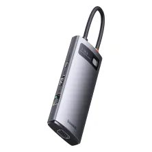 USB-хаб Baseus 7in1 Metal Gleam -Port Type-C HUB Adapter Type-C to USB3.0*3, Type-C(PD)*1, 4KHDMI, VGA, RJ45 Сірий