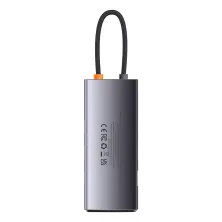 USB-хаб Baseus 7in1 Metal Gleam -Port Type-C HUB Adapter Type-C to USB3.0*3, Type-C(PD)*1, 4KHDMI, VGA, RJ45 Сірий