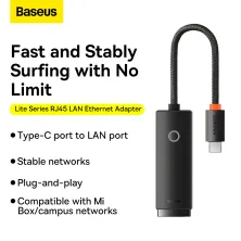 USB Перехідник Baseus Lite Series Ethernet 1000 Mbps Type-C to RJ45 Чорний