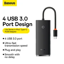 USB-хаб Baseus 4in1 Lite Series 4-Port Type-C HUB Adapter Type-C to USB3.0*4 кабель 0.25м Черный