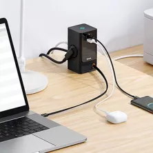 Сетевое зарядное устройство Baseus GaN5 PowerCombo Digital PowerStrip 65W 2AC+USB+Type-C + кабель Baseus Type-C to Type-C 100W 20V/5A 1м Черный