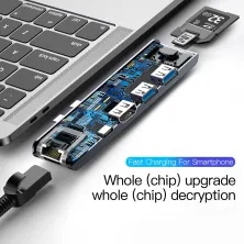 USB-хаб Baseus 7in1 Thunderbolt C + Pro 7-Port Type-C HUB Adapter Type-C*2 to USB3.0*2, Type-C*1, 4KHDMI, RJ45, SD, MicroSD Сірий