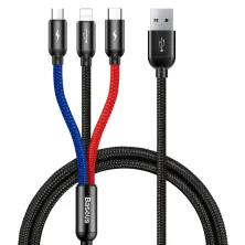 Кабель Baseus Three Primary Colors 3-in-1 Fast Charging Data Cable USB to Lightning+Type-C+MicroUSB 3.5А 0.3m Чорний