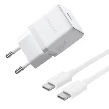 Мережевий зарядний пристрій Baseus Palm Fast Charger 1C PD3.0 30W Type-C 3A  + Кабель Type-C to Type-C 60W 20V/3A 1м Білий