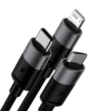 Кабель Baseus StarSpeed 3-in-1 Fast Charging Data Cable USB to Lightning+Type-C+MicroUSB 3.5А 0.6m Чорний