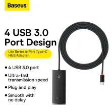 USB-хаб Baseus 4in1 Lite Series 4-Port Type-C HUB Adapter Type-C to USB3.0*4 кабель 2м Чорний