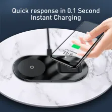 Бездротовий зарядний пристрій Baseus Simple 2in1 For Phone + Pods Pro з технологією Qi 15W 2A Чорний