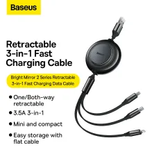 Кабель Baseus Bright Mirror 2 Series Retractable 3-in-1 Fast Charging Data Cable USB to Lightning+Type-C+MicroUSB 3.5А 1.1m Черный