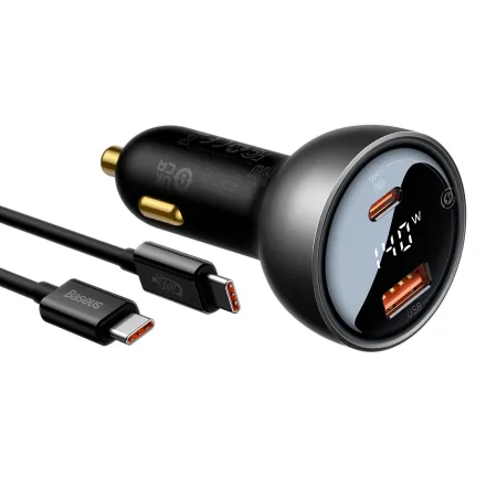 Автомобільний зарядний пристрій Baseus Digital Display PD 3.1 Dual Fast Charger Car Charger 140W USB+Type-C + Кабель Type-C to Type-C 240W 1м Чорний