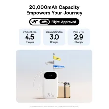 УМБ Baseus EnerFill FC31 Qpow3 Dual-Cable 20000mAh 22.5W з технологією QC3.0+PD3.0 и iP 20W+Type-C 22.5W кабелем Білий