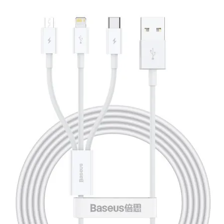 Кабель Baseus Superior Series 3-in-1 Fast Charging Data Cable USB to Lightning+Type-C+MicroUSB 3.5А 1.5m Белый